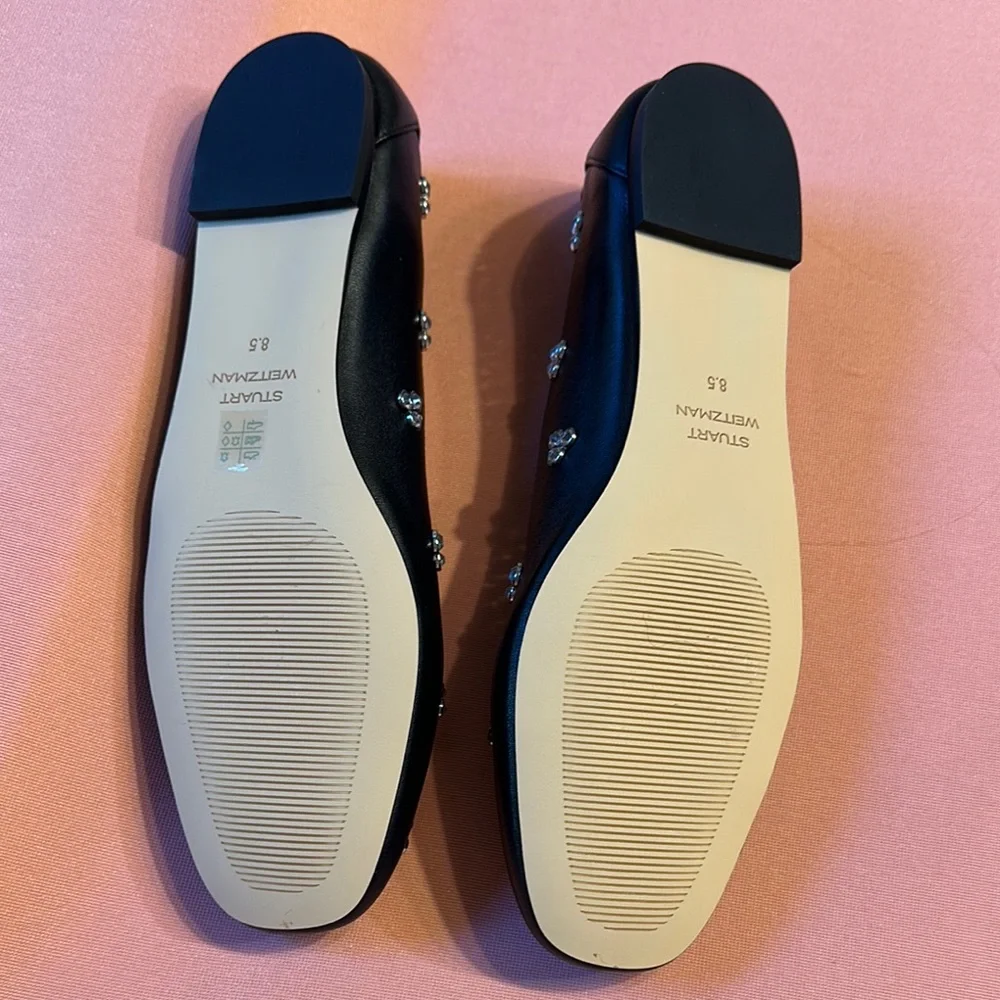 New Stuart Weitzman  Leather Black Rhinestone Embellished Flats. Size 8.… - Picture 7 of 9